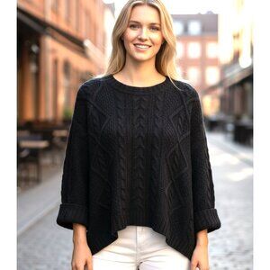 Zen Cashmere Black Wool/Cashmere Blend Cable-Knit Crew Neck Sweater Size XS